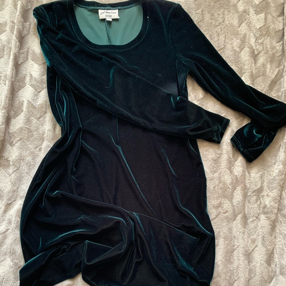 “Harlow Dresses” Forest Green Velvet Dress